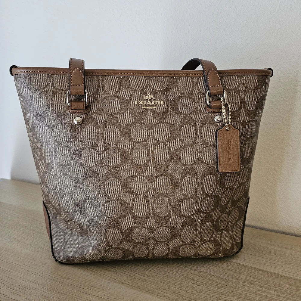 COACH Classic Brown Signature Tote Bag (Medium) - Picture 2 of 15